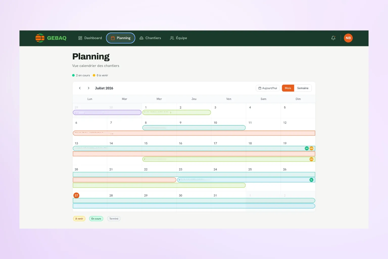 Capture du CRM désamiantage (fiche déchets + planning chantiers)